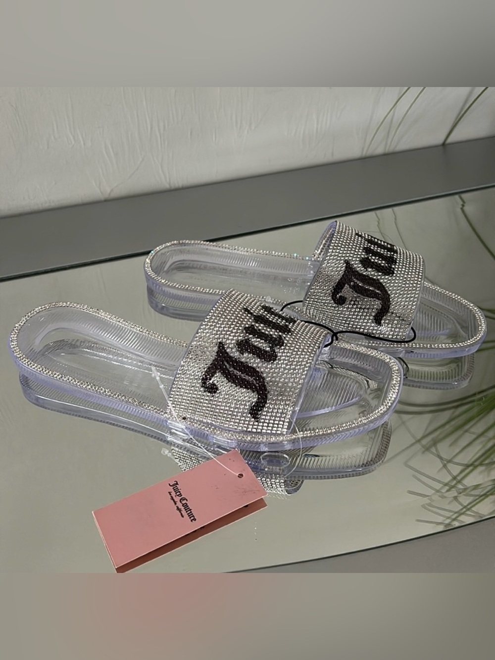 🆕 JUICY COUTURE Hylton Rhinestone Logo Slides Clear Jelly Sandals Size 6 NWT - Picture 9 of 16